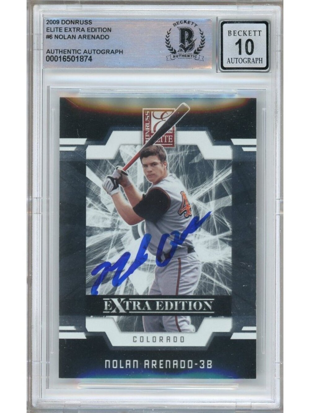 Nolan Arenado Signed 2009 Elite Extra Edition #6 Rockies BAS Slab BGS Auto 10